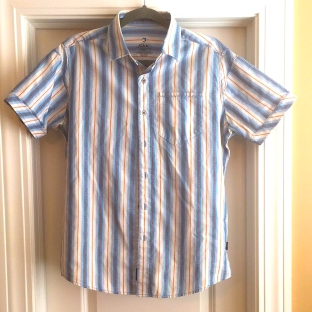 Kuhl Men’s Small Blue Stripe Button up Hiking Travel Shirt